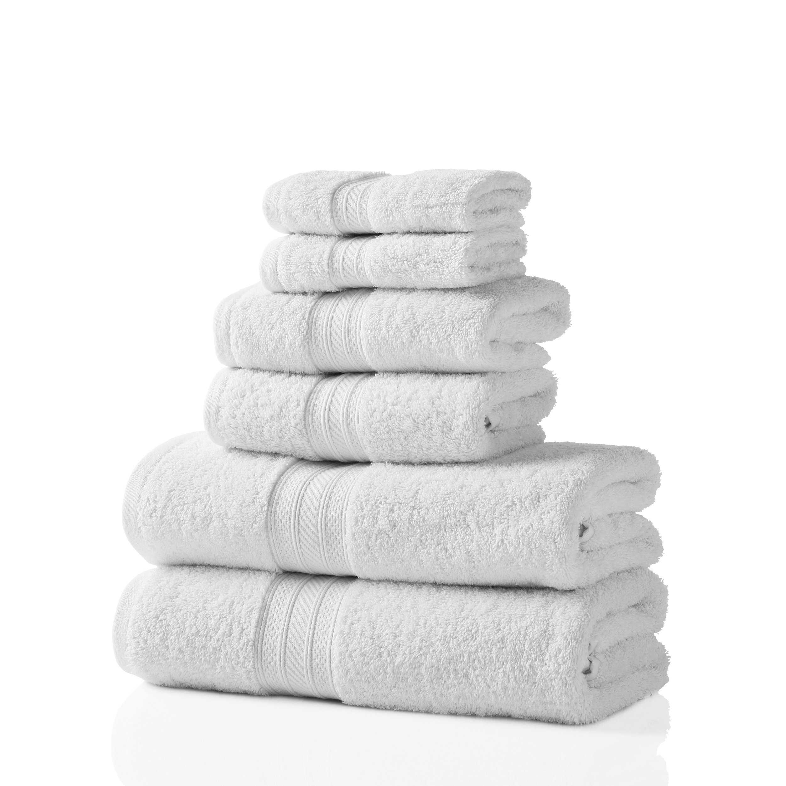 Superior 700 GSM Long Staple 100% Combed Cotton, Durable, Plush and Absorbent 6-Piece Single Ply Towel Set - White