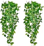 Fake Hanging Plants Vines(2pcs)for Room Decor, Artificial Ivy Greenery Garlands for Home Bedroom Living Aesthetic Kitchen Office Wall Patio Bookshelf,Indoor,Outdoor Farmhouse Decorations(No flowerpot)