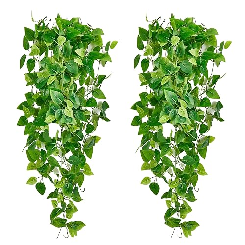 Fake Hanging Plants Vines(2pcs)for Room Decor, Artificial Ivy Greenery Garlands for Home Bedroom Living Aesthetic Kitchen Office Wall Patio Bookshelf,Indoor,Outdoor Farmhouse Decorations(No flowerpot) - 2