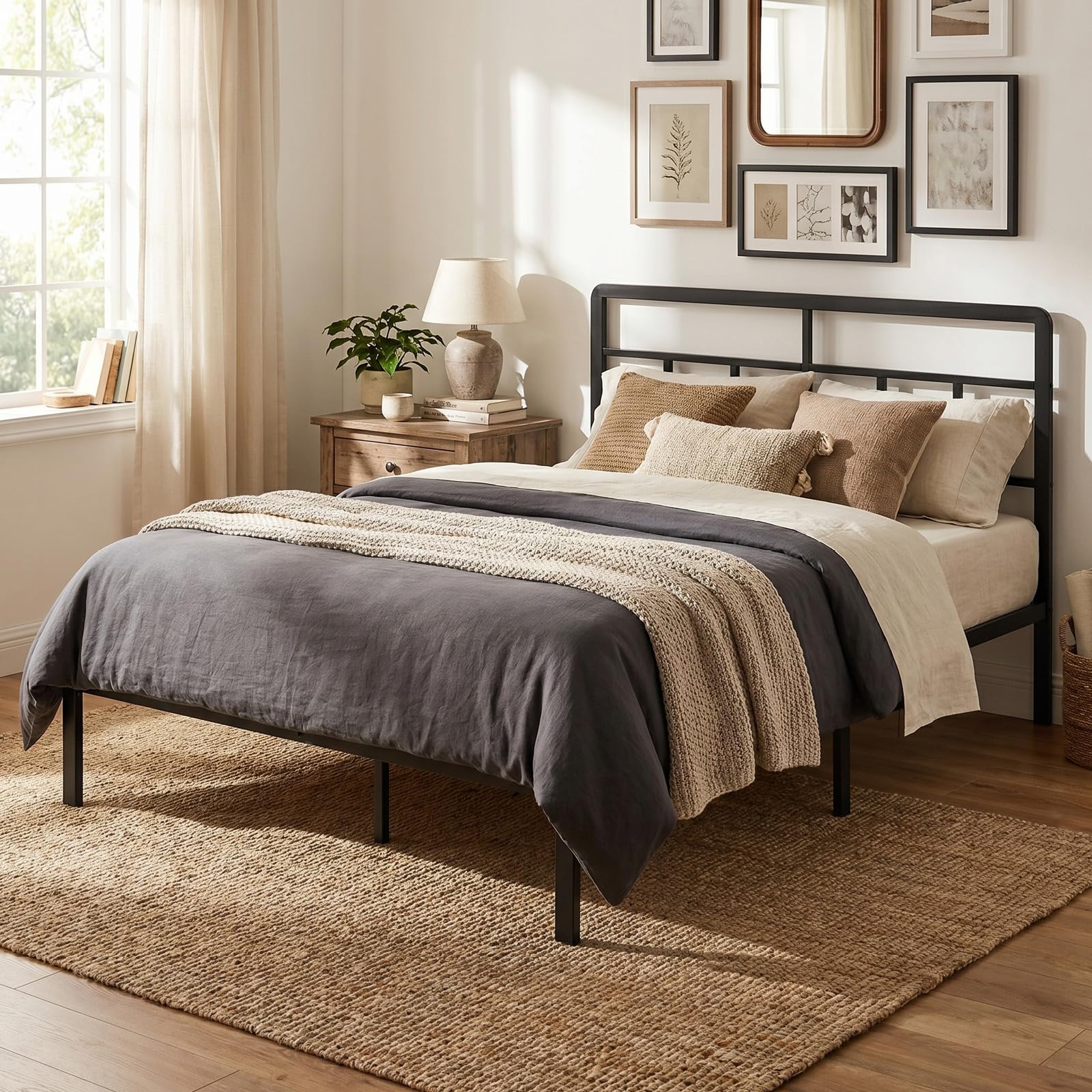Levede 4ft6 Double Bed Frame with Curved Headboard, Heavy Duty Metal Bed Base with Steel Slat Support, Ample Storage Underneath, Noise Free, Easy Assembly, Black — image 1