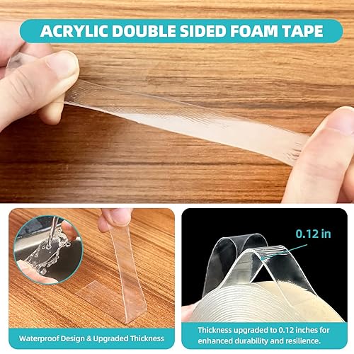 Miniatura 3 de P7yaumy Cinta de doble cara resistente de 1.2 pulgadas x 20 pies, nano cinta de doble cara, cinta adhesiva extraíble de dos caras sin rastros, cinta
