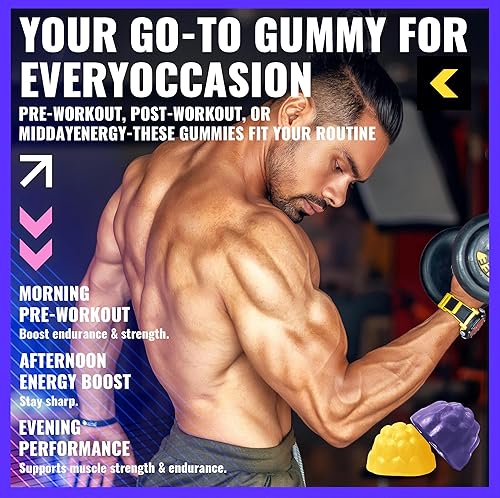 Miniatura 7 de Creatine Monohydrate Gummies (5g) – Pre-Workout Energy & Muscle Growth Support for Men & Women Grape Mango Electrolyte Gummies (135 Count)