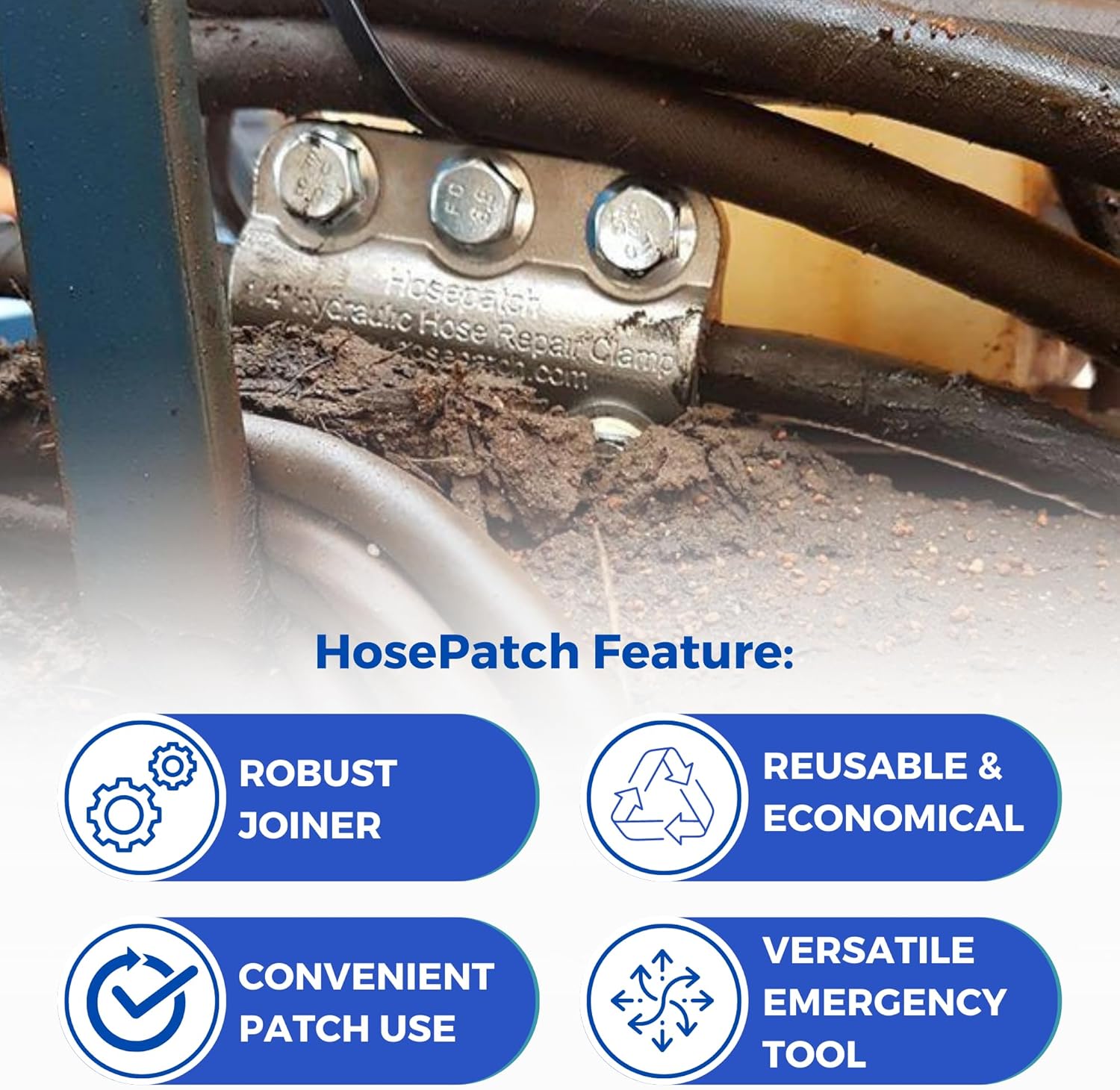 Quick-Use Hydraulic Hose Repair Clamp, 1” | In-Field Emergency Patch & Joiner Kit
