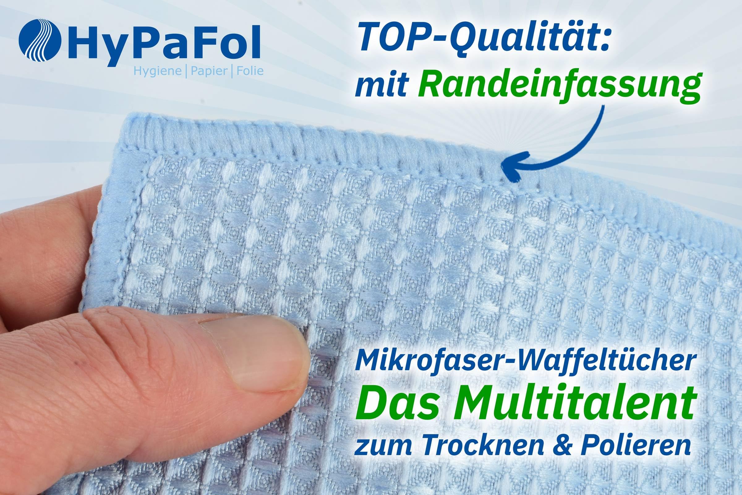 Hypafol Mikrofasertücher 50 Stück à 40x40 cm I Waffeltücher mit Randeinfassung zum Trocknen & Polieren I Saugstark & weich I Putzlappen zur streifenfreien Reinigung von Küche, Bad, Auto & Co.