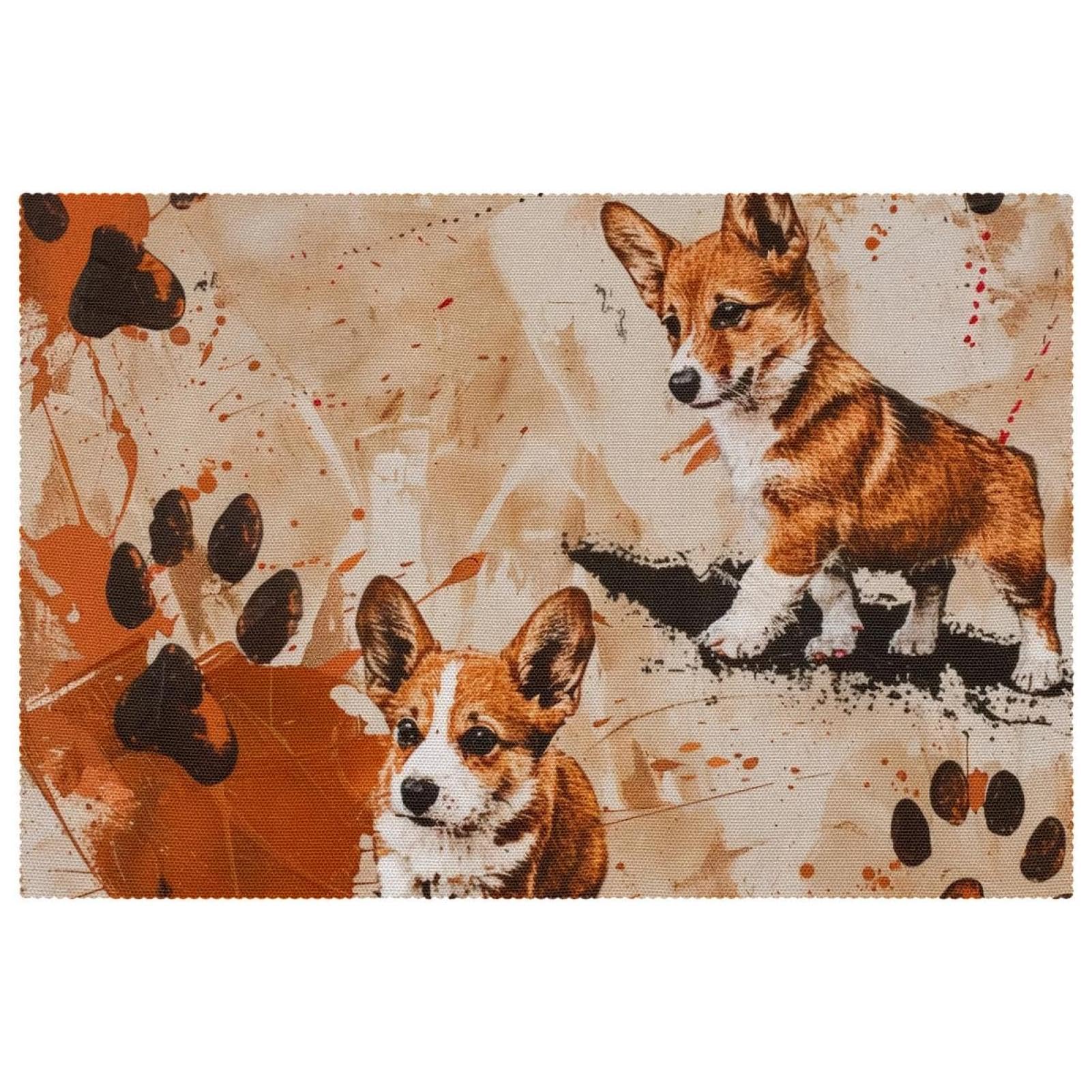 Set de table facile à nettoyer Corgis en tissu Oxford lavable résistant à la chaleur lot de 4