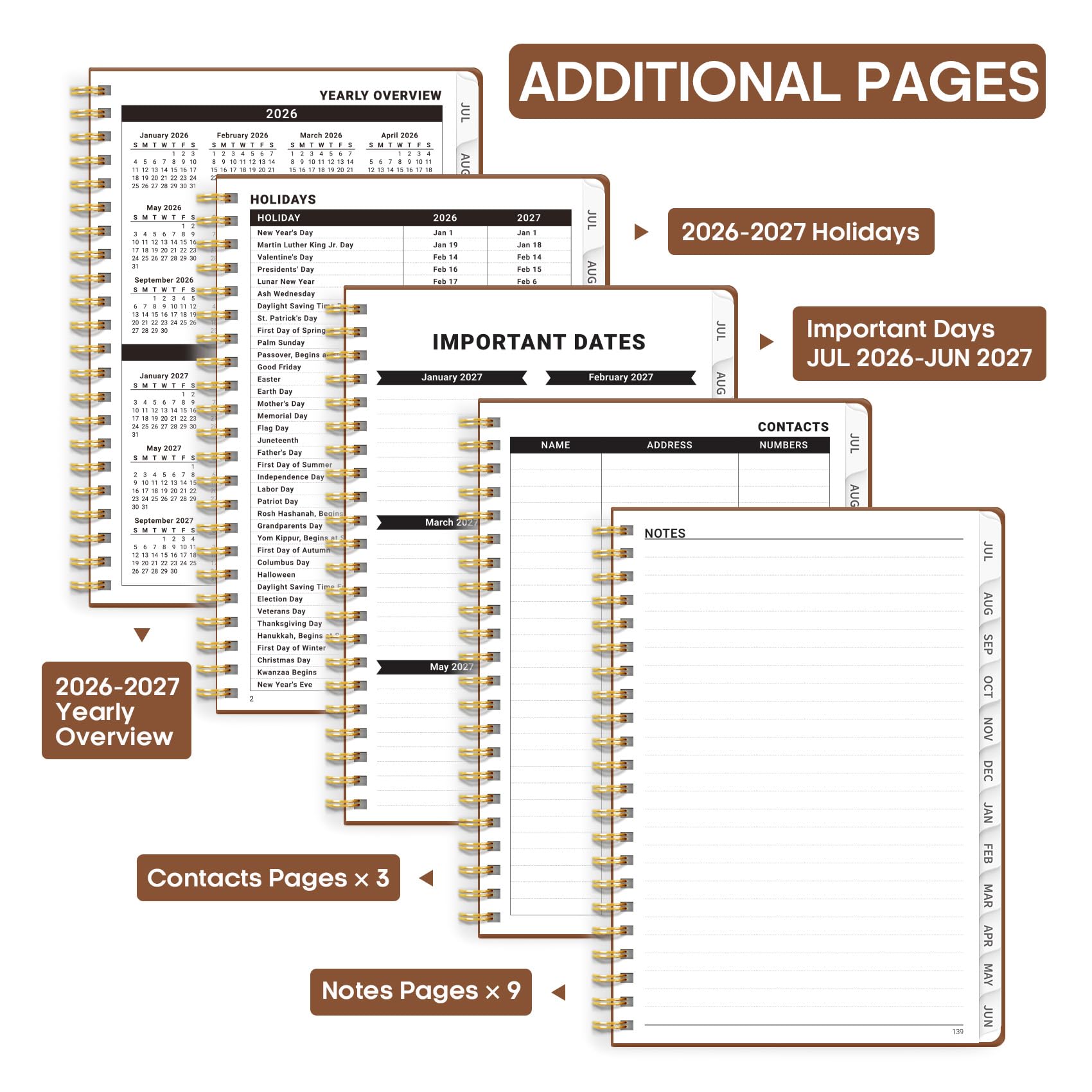 Agenda académique 2026-2027, 21,6 x 27,9 cm, calendrier hebdomadaire et mensuel, juillet 2026 à juin 2027, grand organiseur à couverture rigide avec onglets, parfait pour les enseignants, les