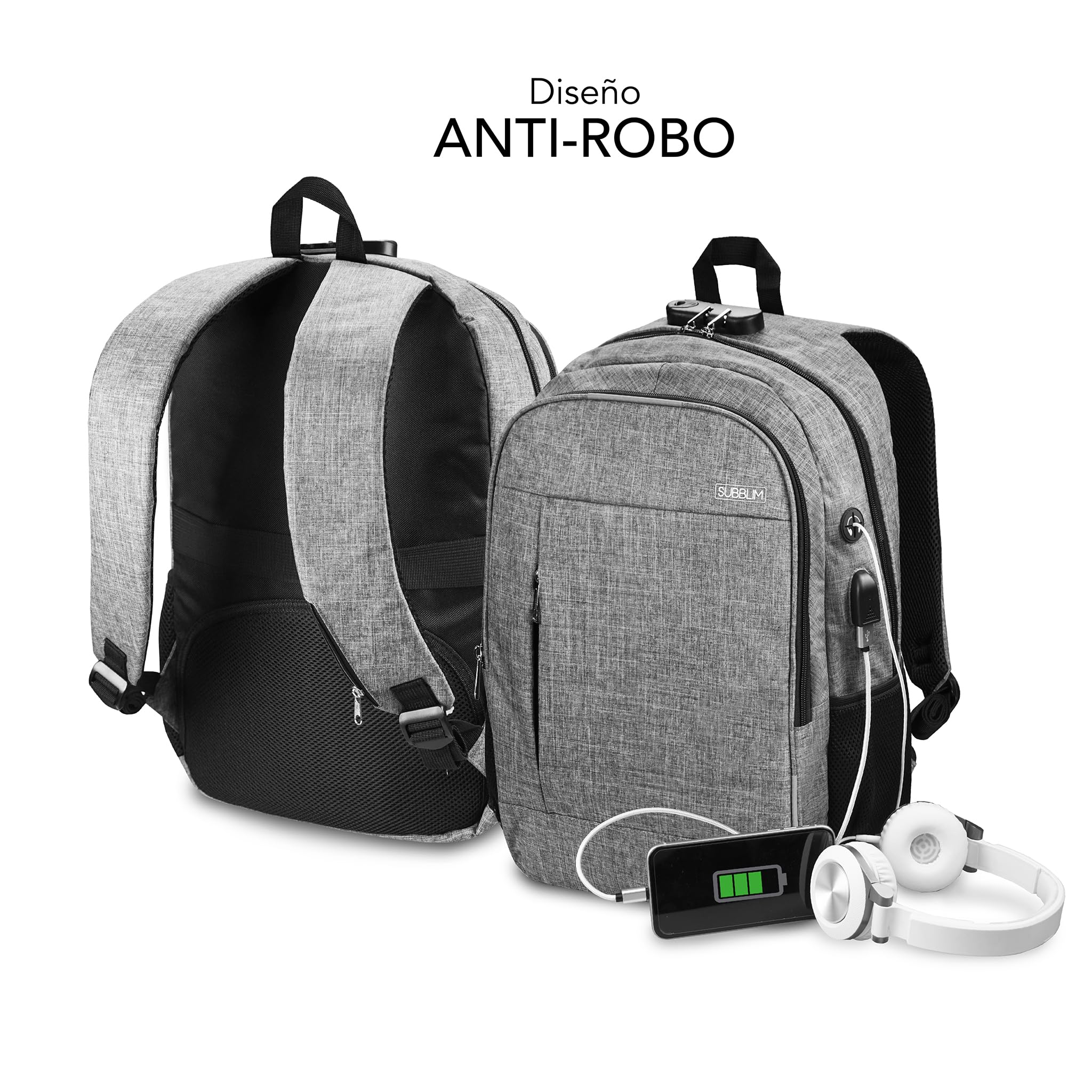 SUBBLIM Unisex SUB-BP-1UL0001 plecak na laptopa, Gris, duży