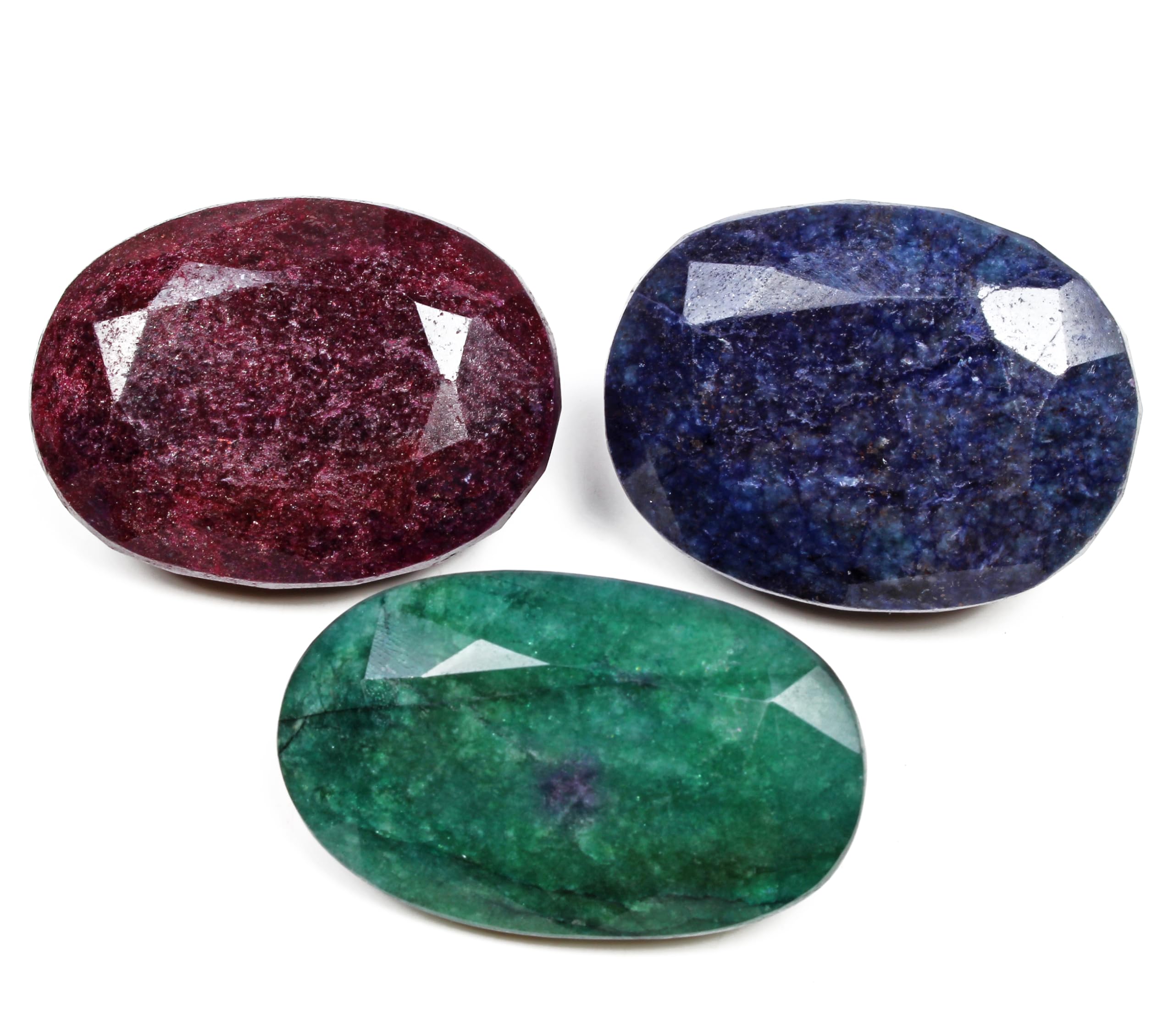 1820 Ct Natural Ruby Emerald Sapphire Mix Faceted Earth Mined Gems Lot 3 Pcs