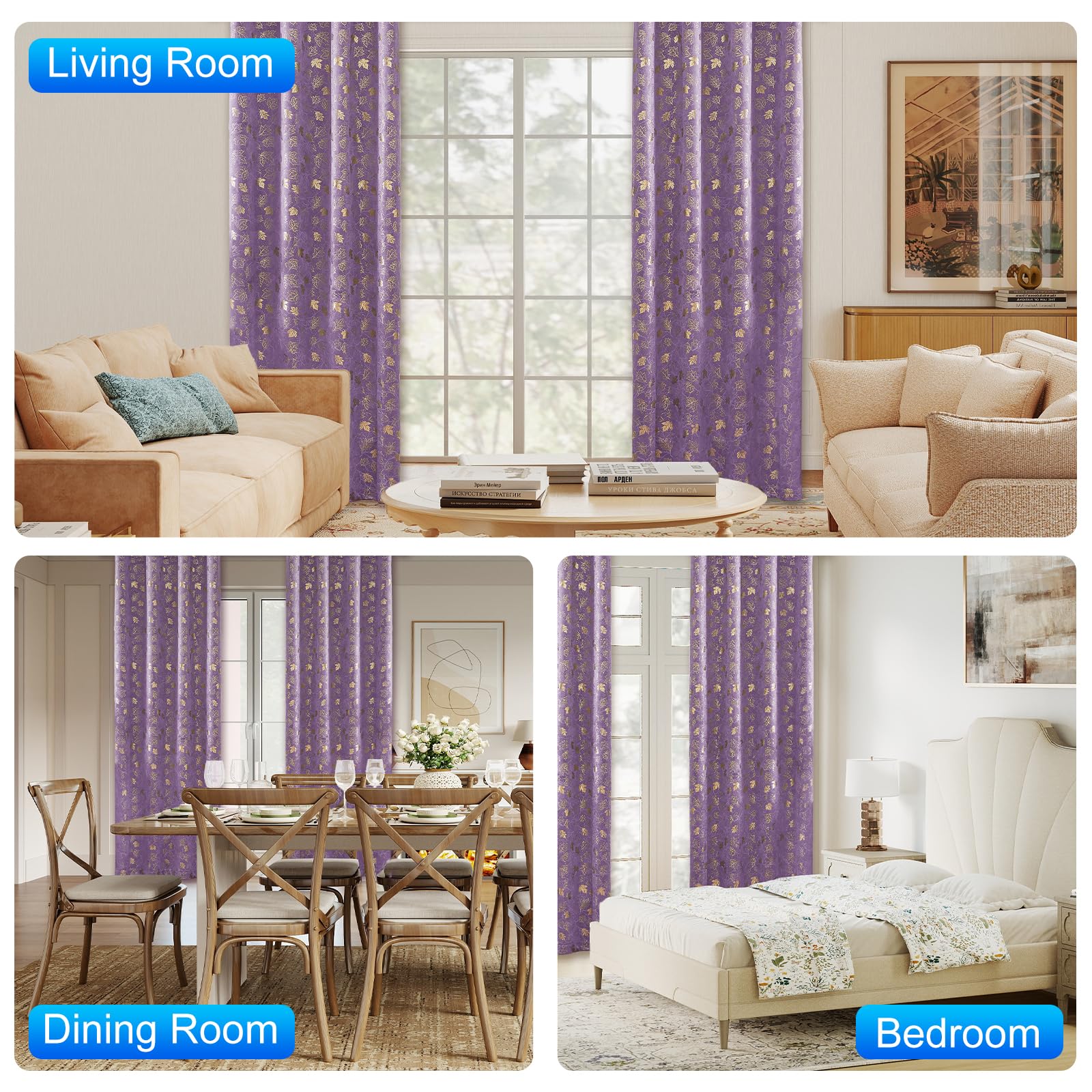 Rideau Velours Occultant Lot De 2, 140x200cm, Rideaux Thermique Isolant, Anti Froid Et Chaleur, Luxurious Doux Rideau À Oeillets, Phonique Anti Bruit, pour Salon Et Chambre, Violet Clair