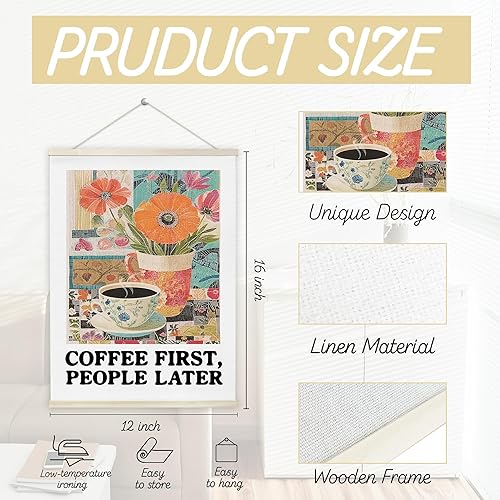 Miniatura 7 de OTKBD Coffee First People Later - Póster artístico de pared Maximalist Retro Flowerpot Espresso Impresiones de lienzo para decoración de pared para
