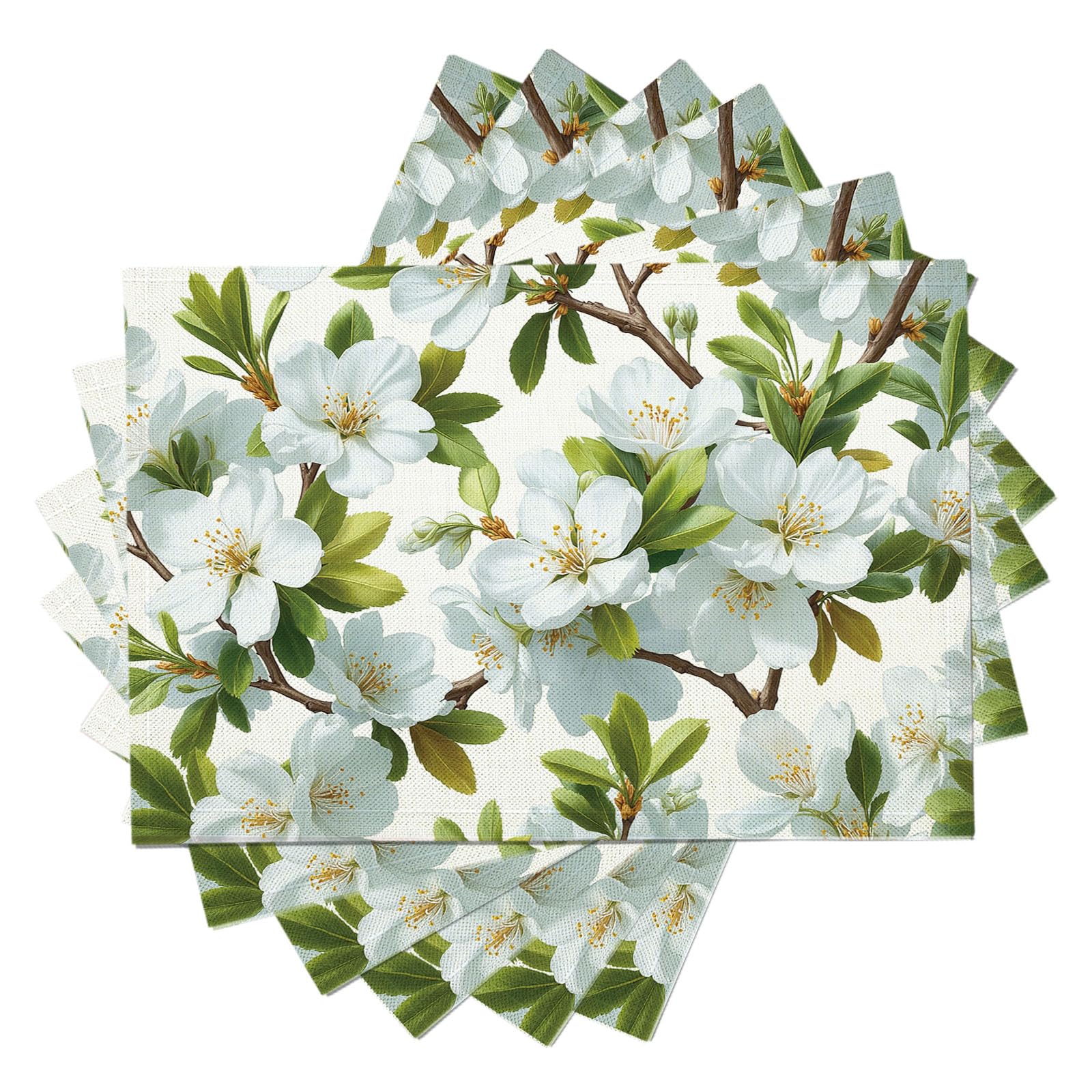 Sets de table fleurs de cerisier pour repas de printemps en famille, lot de 6 étanches
