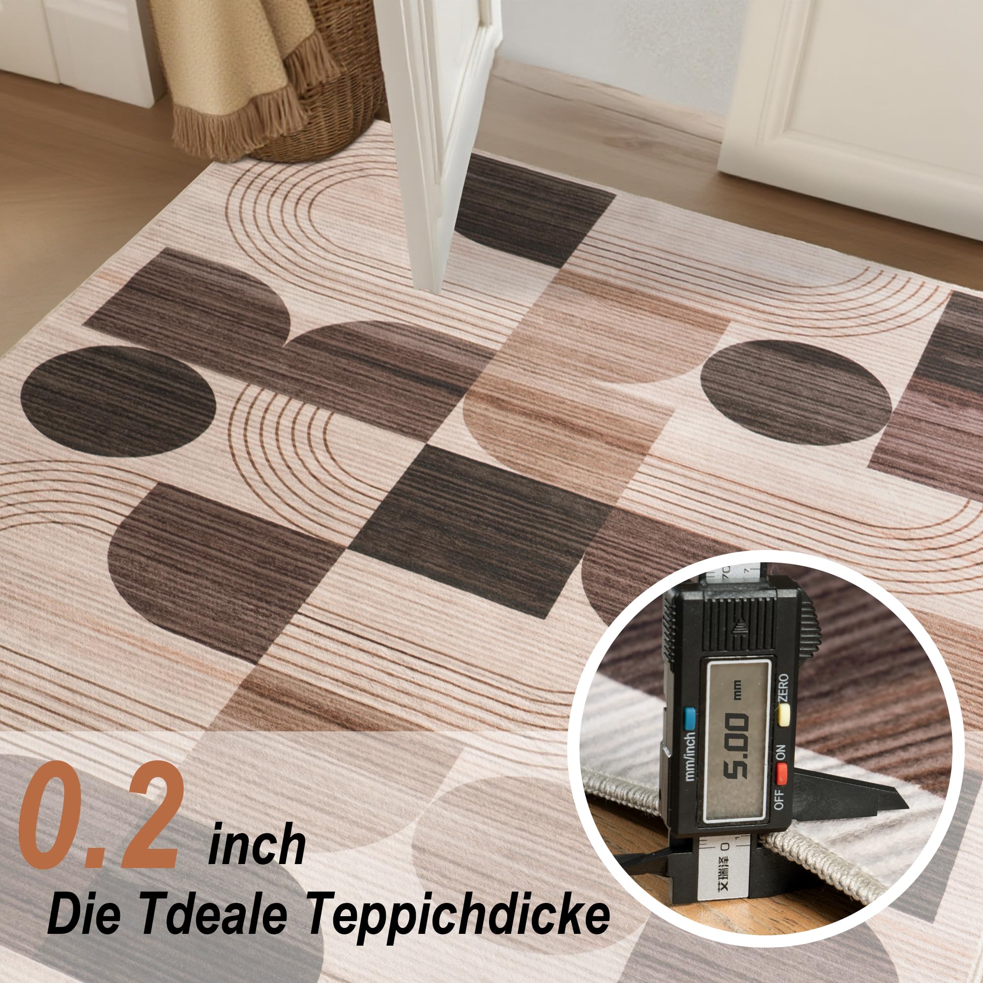 Tappeto per soggiorno, moderno motivo astratto, tappeto per soggiorno, cioccolato, 200 x 230 cm, a pelo corto, per soggiorno, lavabile, grande tappeto di lana per camera da letto, ufficio