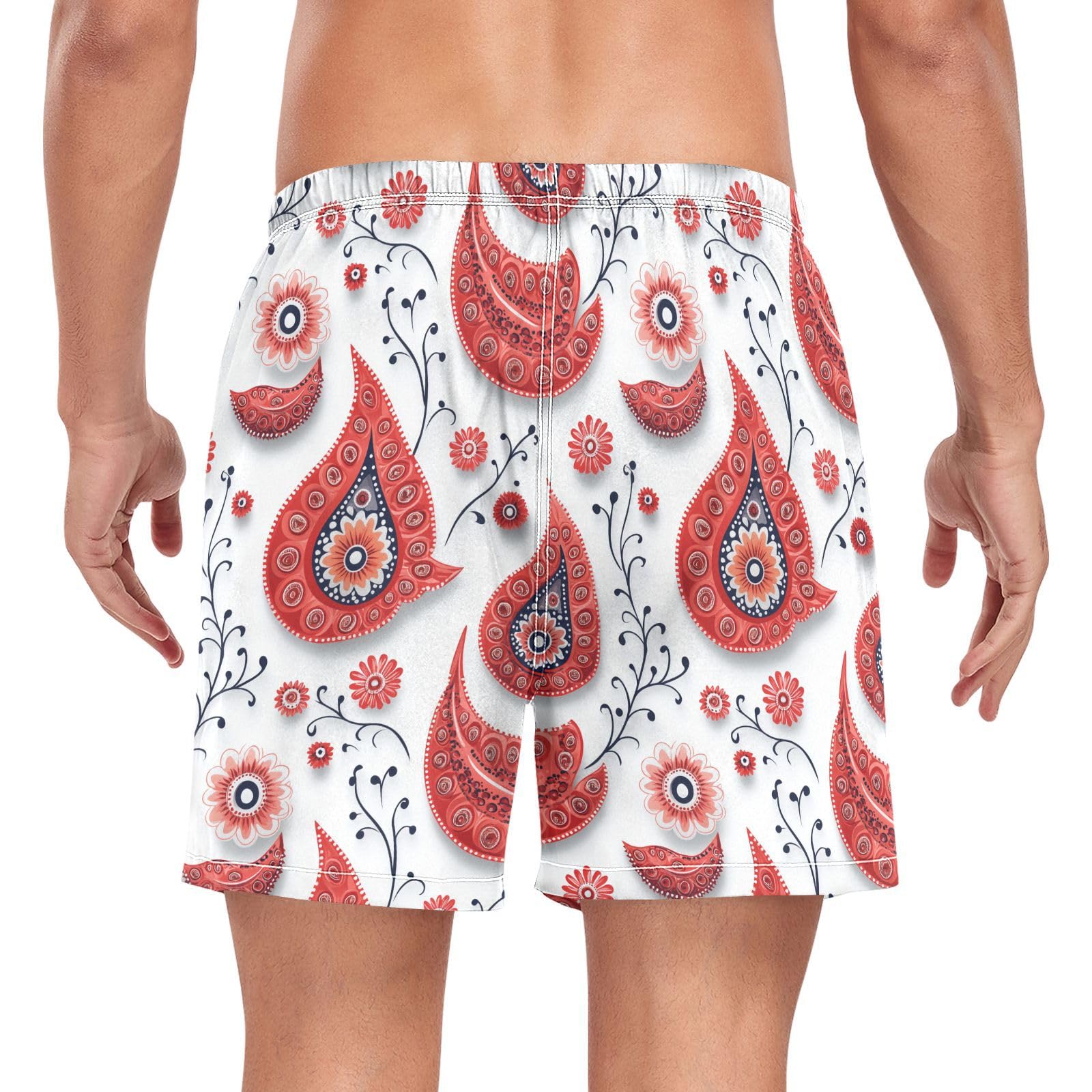 Red Paisleys Flat Vector Design Swimming Trunks for Men Men Double Layer Workout Shorts with Compression Liner and Pockets Basketball Shorts Quick Dry