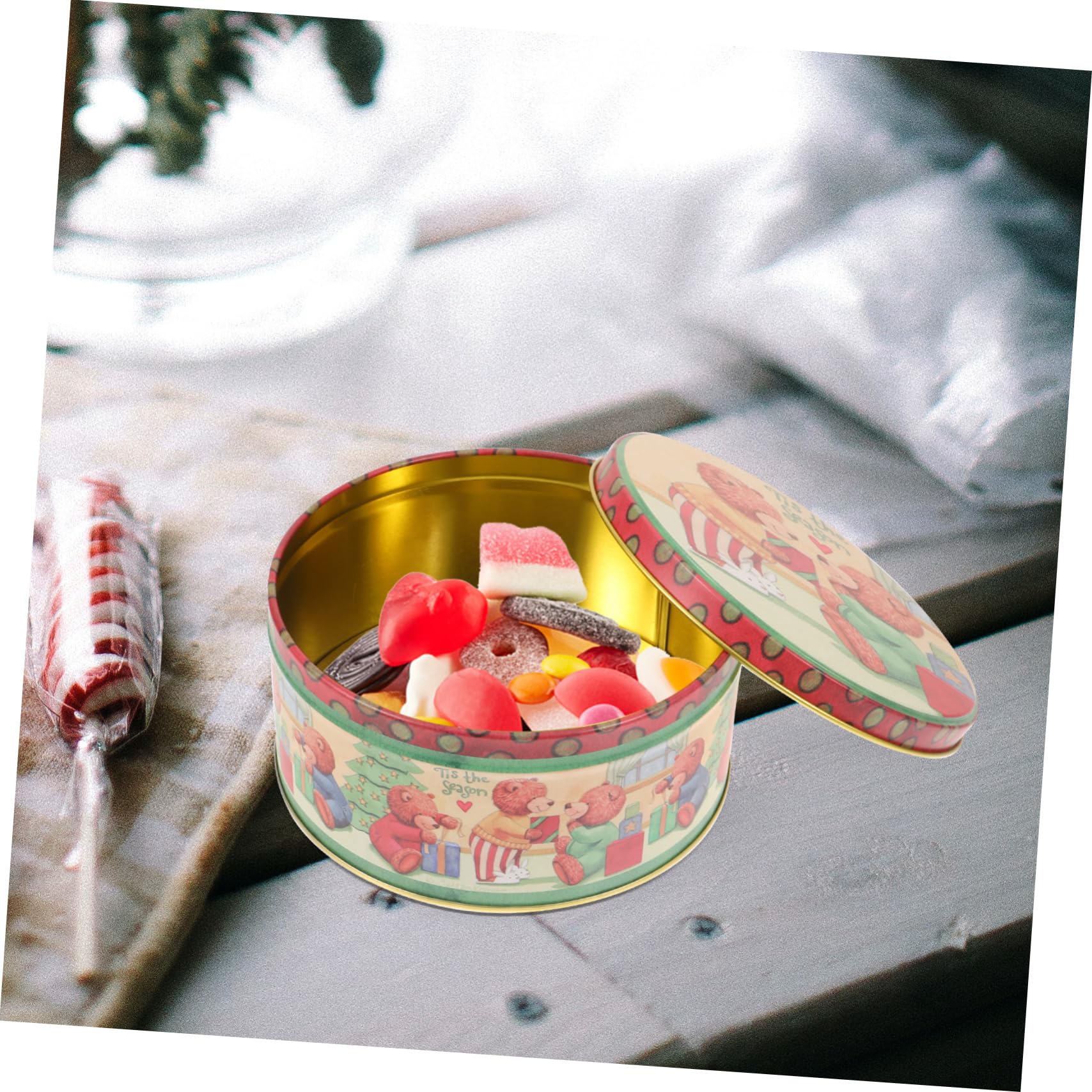 Amosfun 4pezzi Scatole Di Biscotti Natalizie in Lattine Rotonde Coperchio Per Regali Di Natale e Capodanno Design Orsetti Festivi