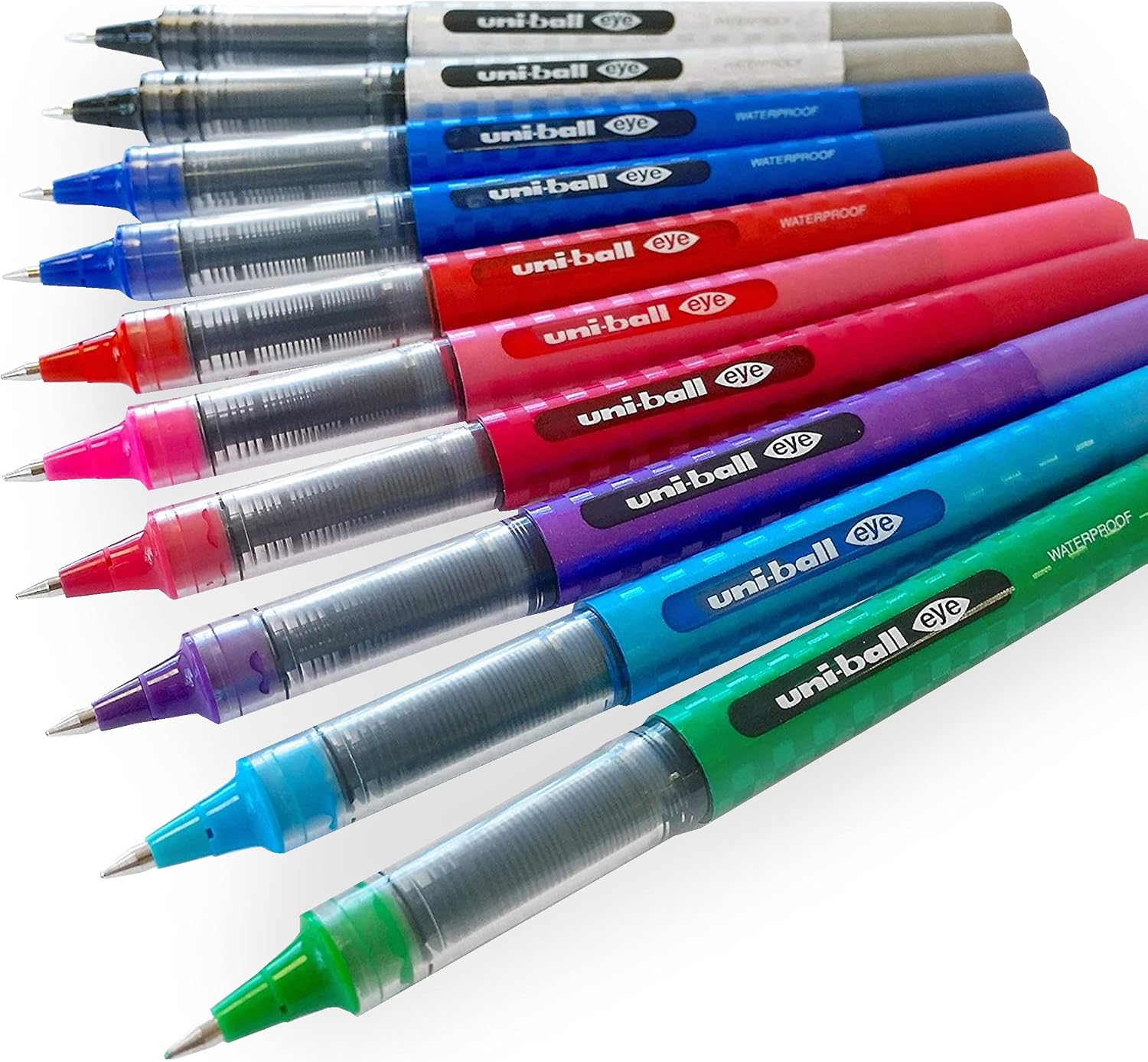 Uni-Ball Eye Designer Rollerball - Pack of 10 Colours - UB157D, Blue,Green,Red,Pink,Black,Purple