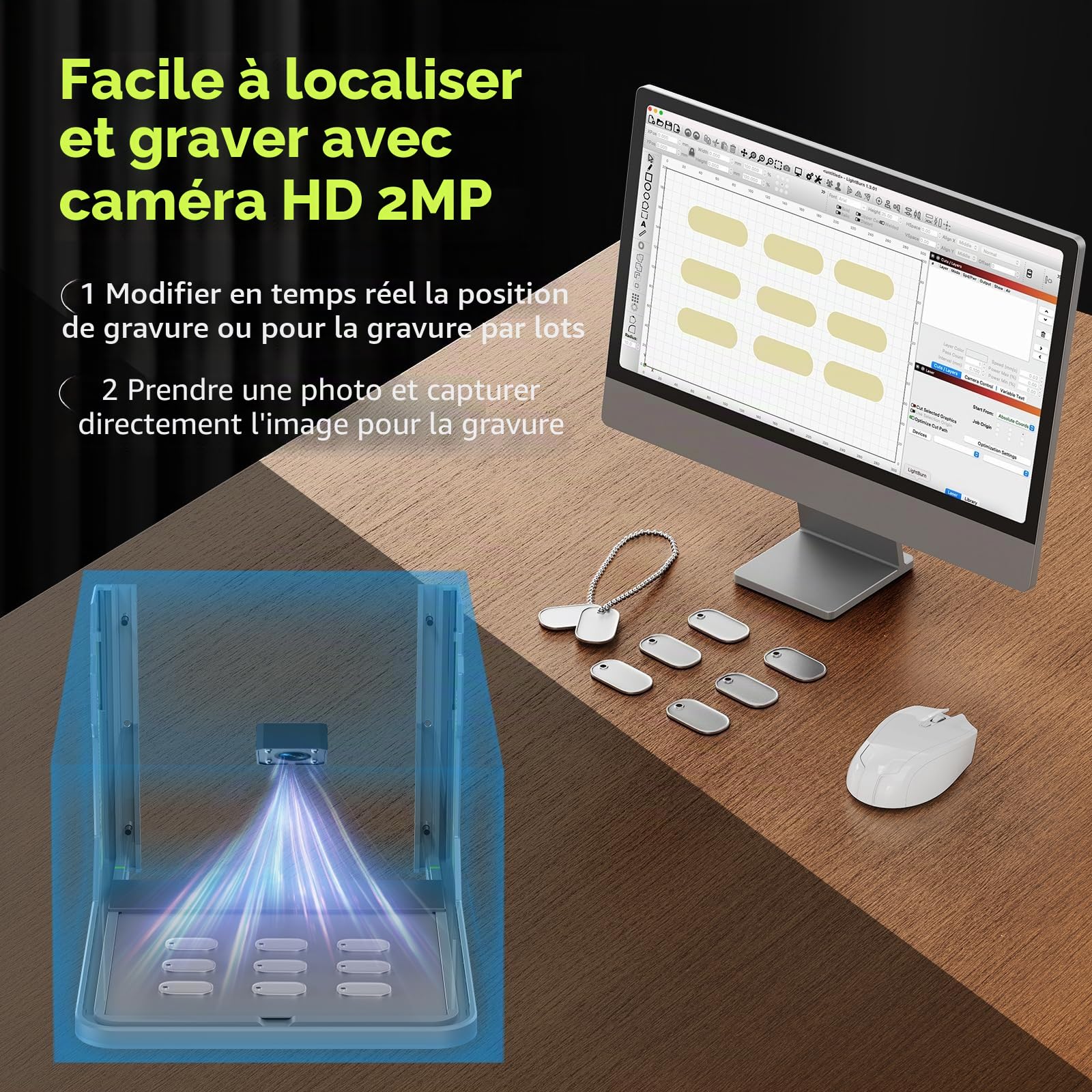 UTKA A1 10W Mini graveur laser avec Cemera, graveur laser portable de 3,93 * 3,93 pouces et machine de coupe pour le bois, le papier, le plastique, le cuir, le tissu, la nourriture, le métal peint