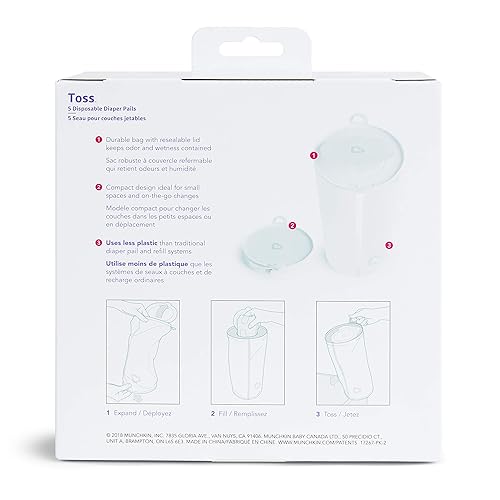 Miniatura 13 de Munchkin® Toss™ - Cubo de pañales desechable portátil, paquete de 5, capacidad para 150 pañales
