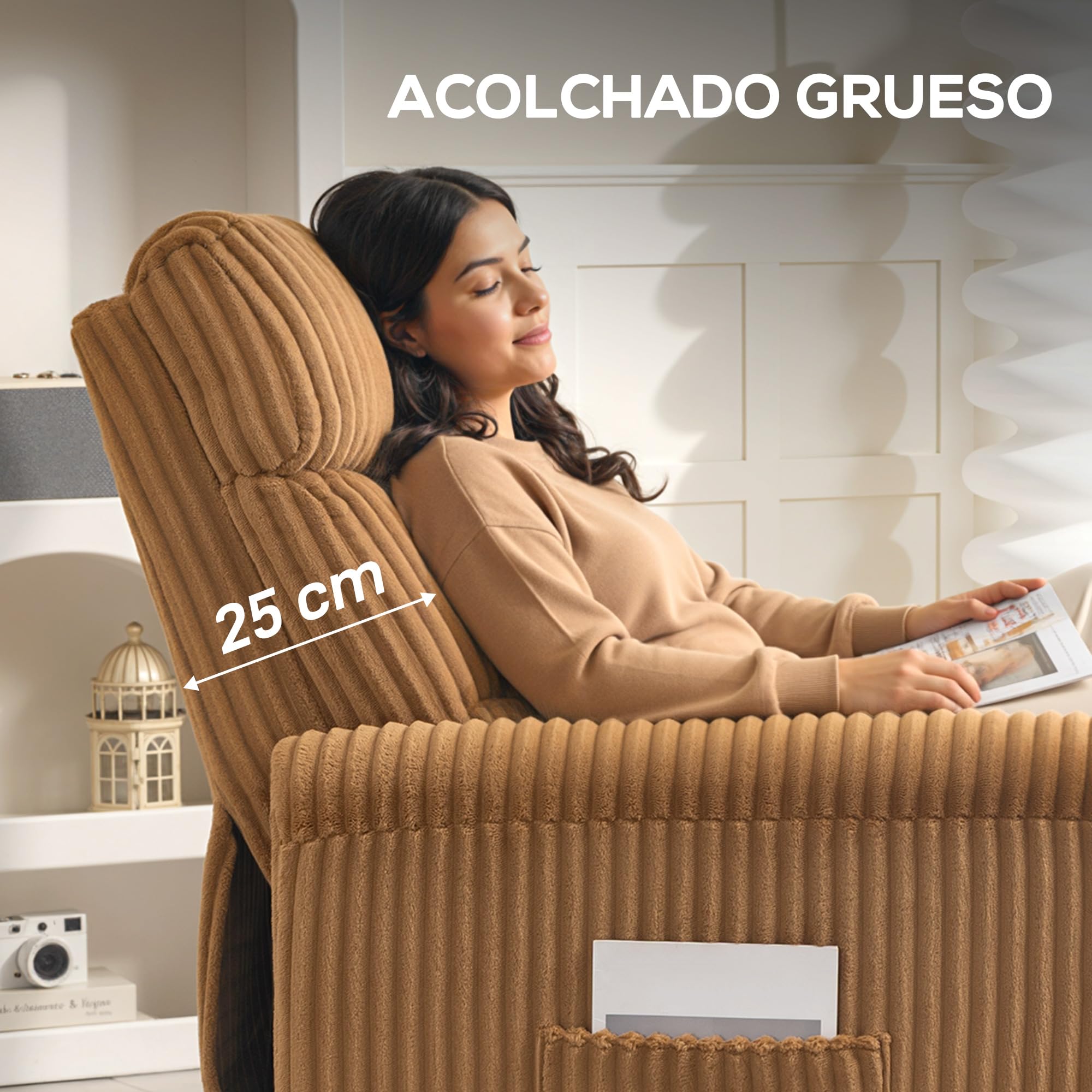 HOMCOM Poltrona Relax Reclinabile, Poltrona reclinabile Manuale, Imbottita in velluto a coste Installazione rapida, Poggiapiedi imbottito spesso, per soggiorno, camera da letto, ufficio, marrone
