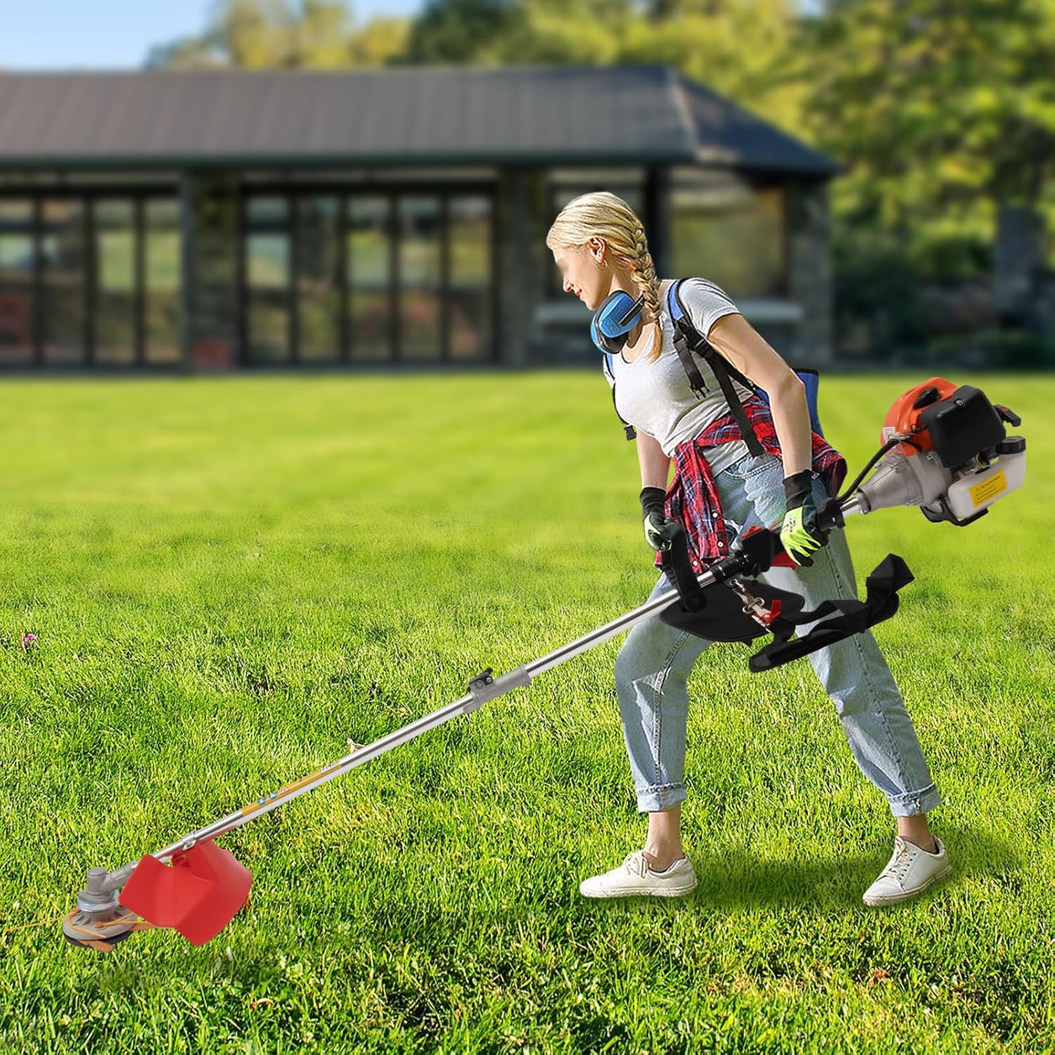 33CC 2-Stroke Weed Wacker, Gasoline Weed Eater with 2 Blade Heads, Cordless Side-Mounted Lawn Edger Single-Cylinder Air-Cooled, Gas Powered Weed Trimmer for Agriculture, Forestry