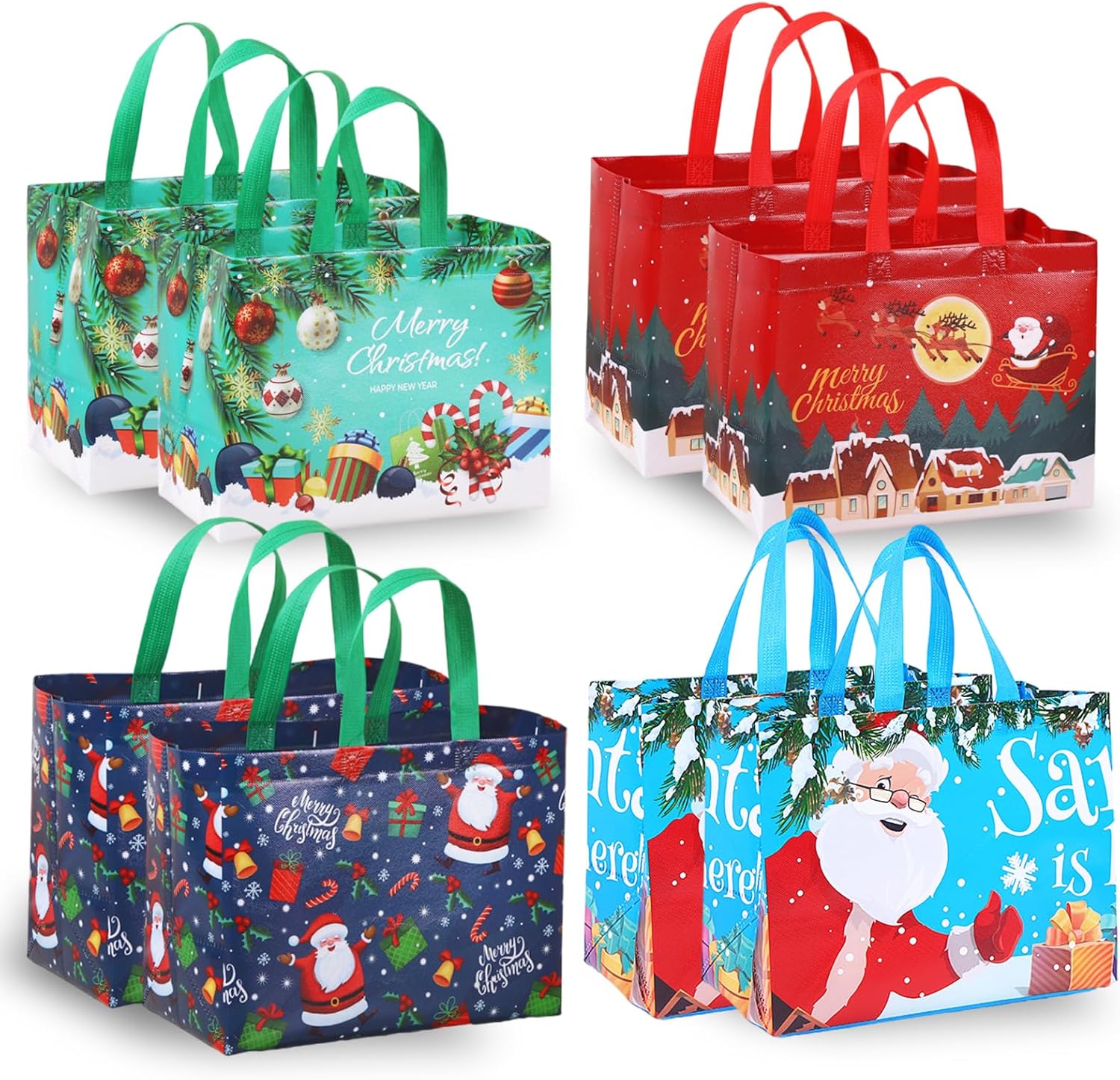 Christmas Gift Bags, Large Christmas Gift Bags, Devolamn 8 Pack Reusable Christmas Bags for