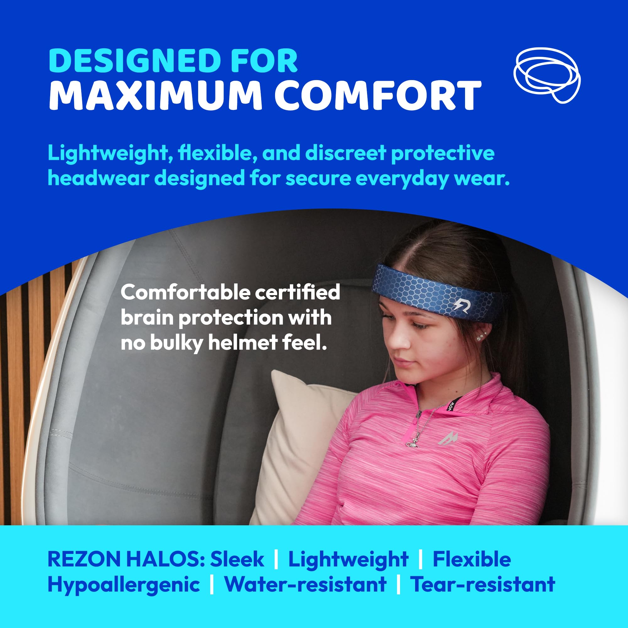 NeuroSure Rezon Halos® - Diadema protectora, color azul claro, protección ligera para la cabeza para epilepsia, autismo, cuidado de ancianos y riesgo de caídas, suave para uso diario