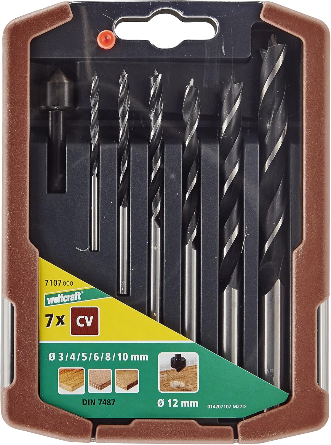 wolfcraft Wood Twist Drill Bit Set, Ø 3–10 mm, 7 Pcs. I 7107000 I 6 Wood Twist Drill bits, Including Countersink for Drilling in softwood