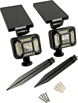 Outdoor Solar Powered Lights for Yard - Outdoor Adjustable Waterproof Landscape Uplighting for Flag, Tree, Plant, Statue, Installs on Ground or Wall, Cool-White, 2-Pack
