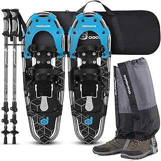 Odoland 21/25/30 Inch Snowshoes with Trekking Poles for Men Women Youth, Waterproof Snow Leg Gaiters and Carrying Bag, Lightweight Aluminum, Heel Lift, Snow Shoes Easy to Wear