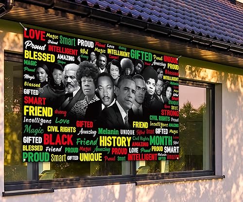 Miniatura 6 de Sunwer Telón de fondo negro del mes de la historia afroestadounidense, personajes famosos, decoración escolar, aula, tablón de anuncios (7 x 5 pies)