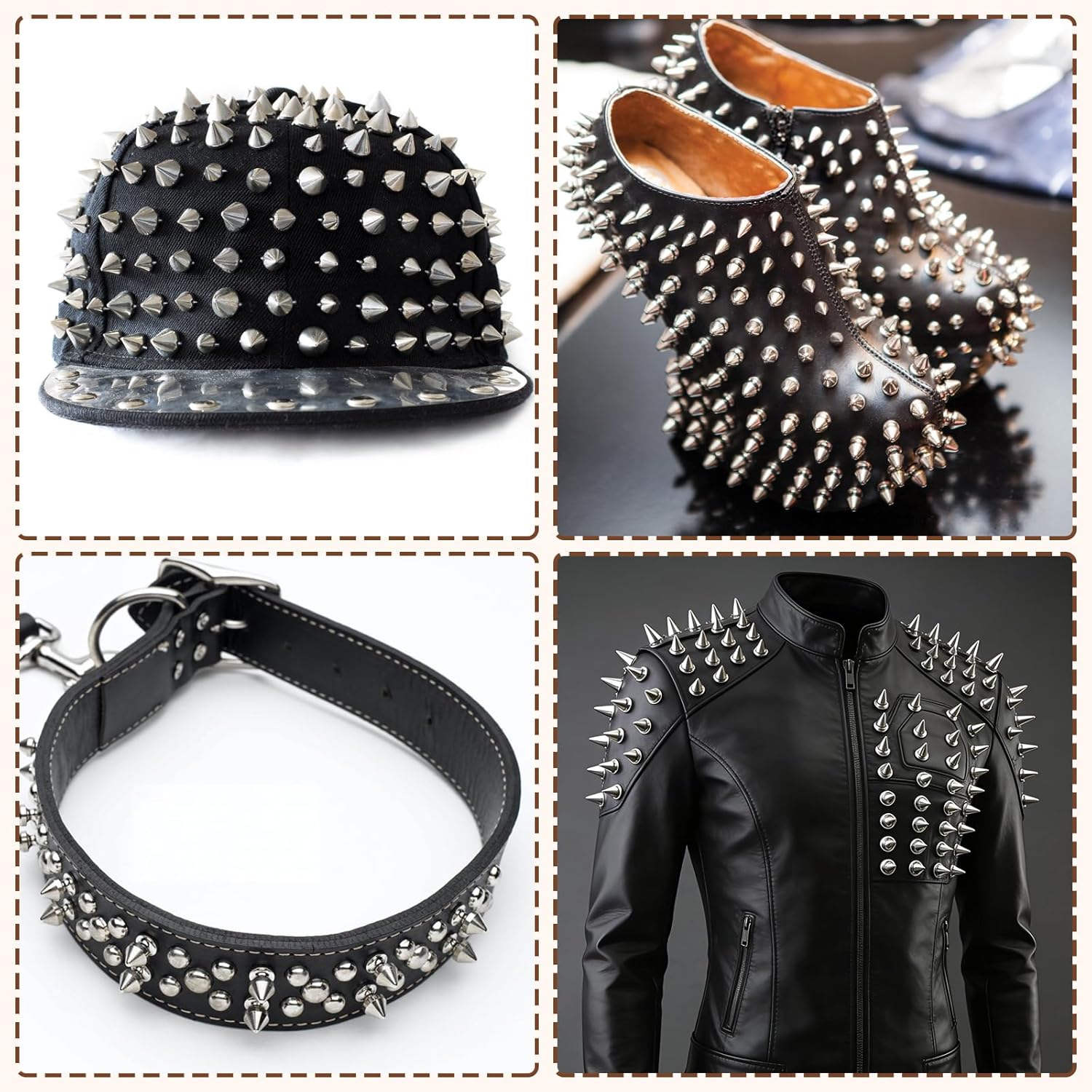102Pcs Punk Spikes and Studs Kit- 4 Sizes Cone Spikes - Metal Tree Punk Rivet Spikes Studs for Leathercraft, Punk Style Clothing, Bags,Belts,DIY Craft Decoration - Image 4