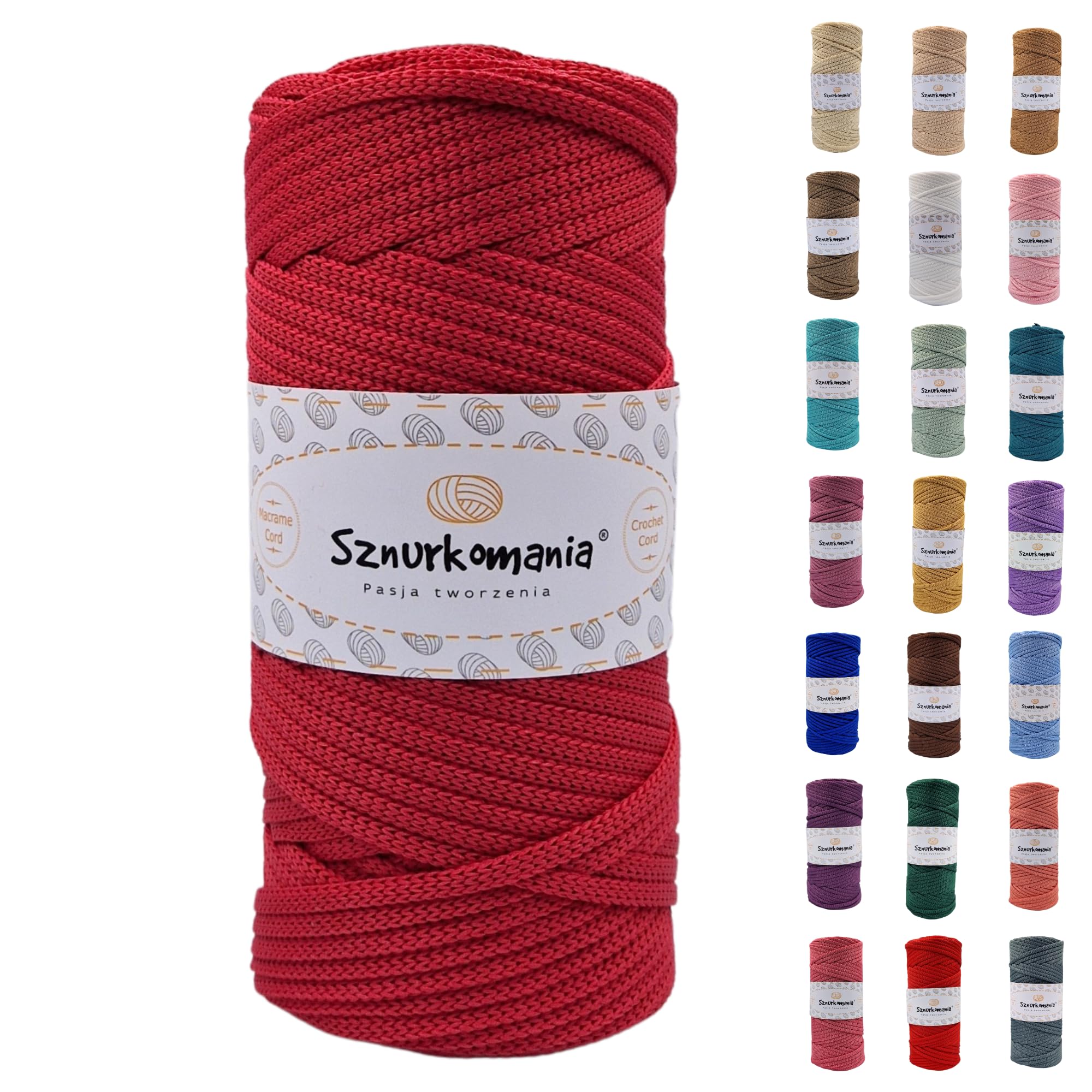 Sznurkomania Raspberry Polyester Cord 5 Mm 100 M, Many Colours, Flat Polyester Cord, Crochet Cord, 5 Mm Macrame Cord, Macrame Yarn, Polyester Yarn, Shiny Cord, Cord Comania (Raspberry)