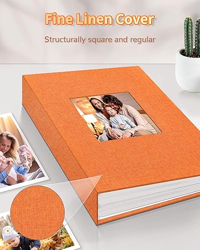 Miniatura 165 de Álbum de fotos de 4 x 6 pulgadas con 300 bolsillos, álbumes de fotos deslizables, cubierta de lino, libro de recuerdos con ventana frontal, página