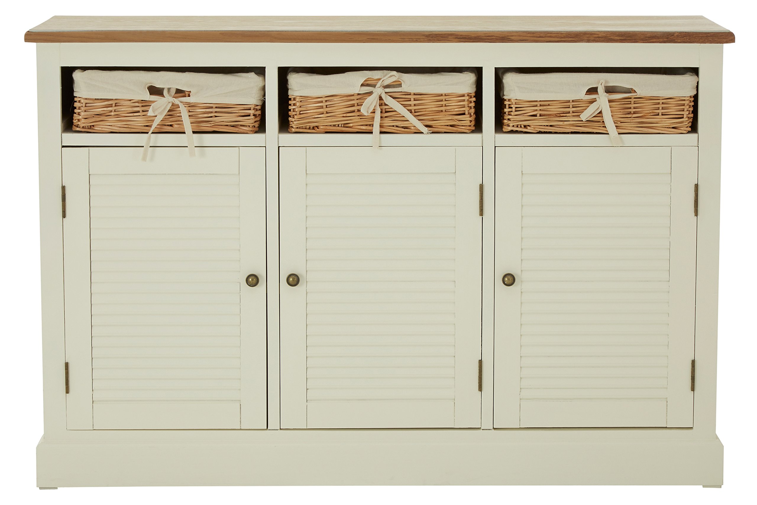 Premier Housewares Dorset Sideboard 3 Doors/3 Rattan Baskets, Wood, Cream
