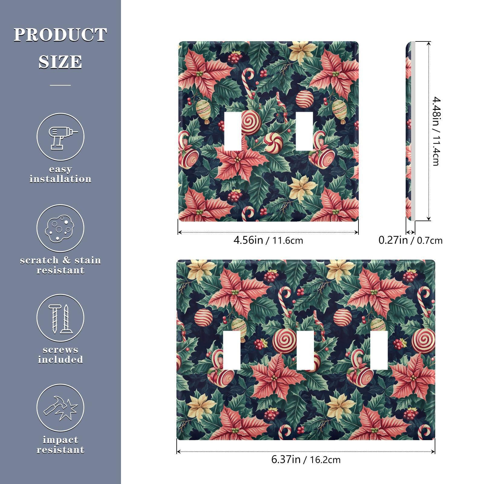 UMIRIKO Christmas Candy Poinsettia Light Switch Cover Plate Covers Decorative Double Toggle Home Decor 202b7087
