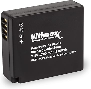 Ultimaxx BLG10 Extended Life Battery 1200mAh / 8.88Wh for Panasonic Lumix DC-GX9, DC-LX100 II, DC-ZS200, DC-ZS70, DC-ZS80, DMC-GX80, DMC-GX85, DMC-ZS60, DMC-ZS100, DMC-GF6, DMC-GX7K, DMC-LX100K