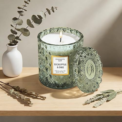 Miniatura 3 de Chloefu LAN Velas perfumadas de eucalipto y salvia con hasta 55 horas de duración, altamente perfumada, 100% cera de soja, 8.1 onzas, hermosas