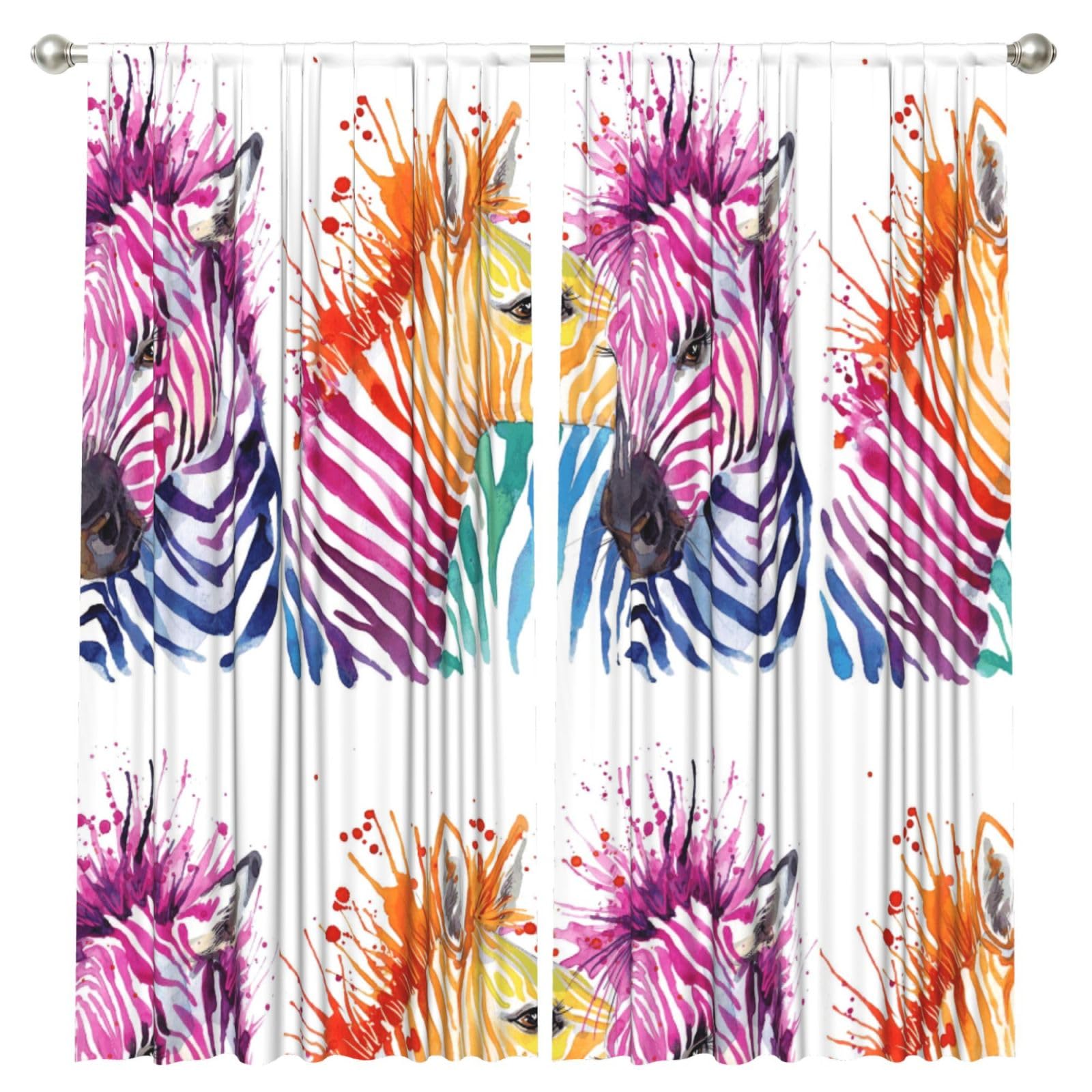 InOmak Rainbow Zebra, 2 Panels Window Curtains 52 x 84 Inch Blackout Curtains for Living Room Bedroom