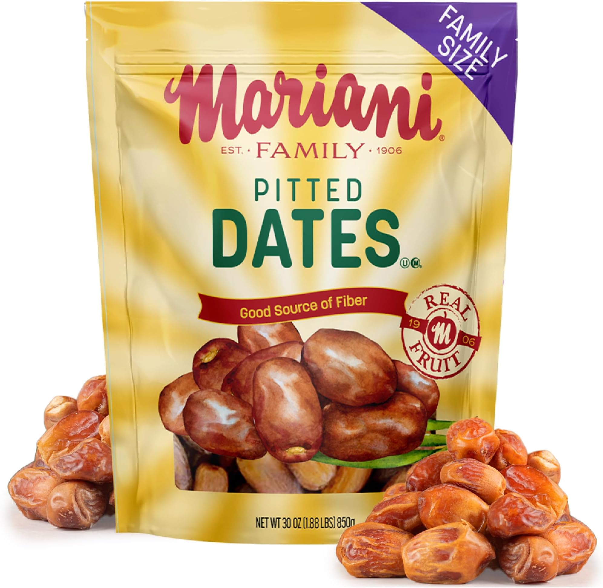 Mariani Dried Pitted Dates, 30oz Bag - Dried Dates Pitted No Sugar Added, No Dairy, Vegan, and Full of Fiber for Snacking, Cooking and Baking