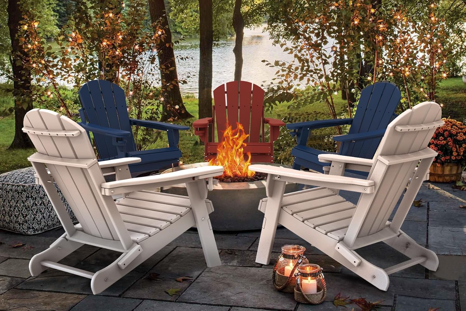 IVY&LANE Folding-Adirondack-Chairs-Set-of-2 | HDPE Plastic | Outdoor Fire Pit Chair with Cup Holder | Aqua | Poly | Weather Resistant | for Patio Deck Poolside Garden Beach