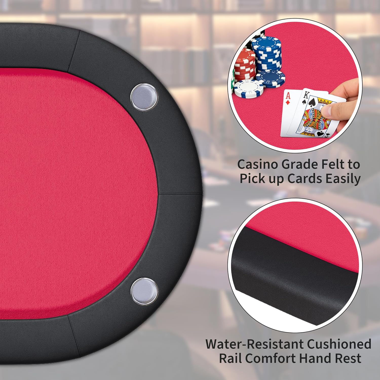 Garvee 8 Player Oval Poker Table Foldable, 72" Poker Game Tables with Storage Bag, Collapsible Legs, Padded Rails & Cup Holders, Portable Folding Game Table for Texas Holdem and Blackjack, Red