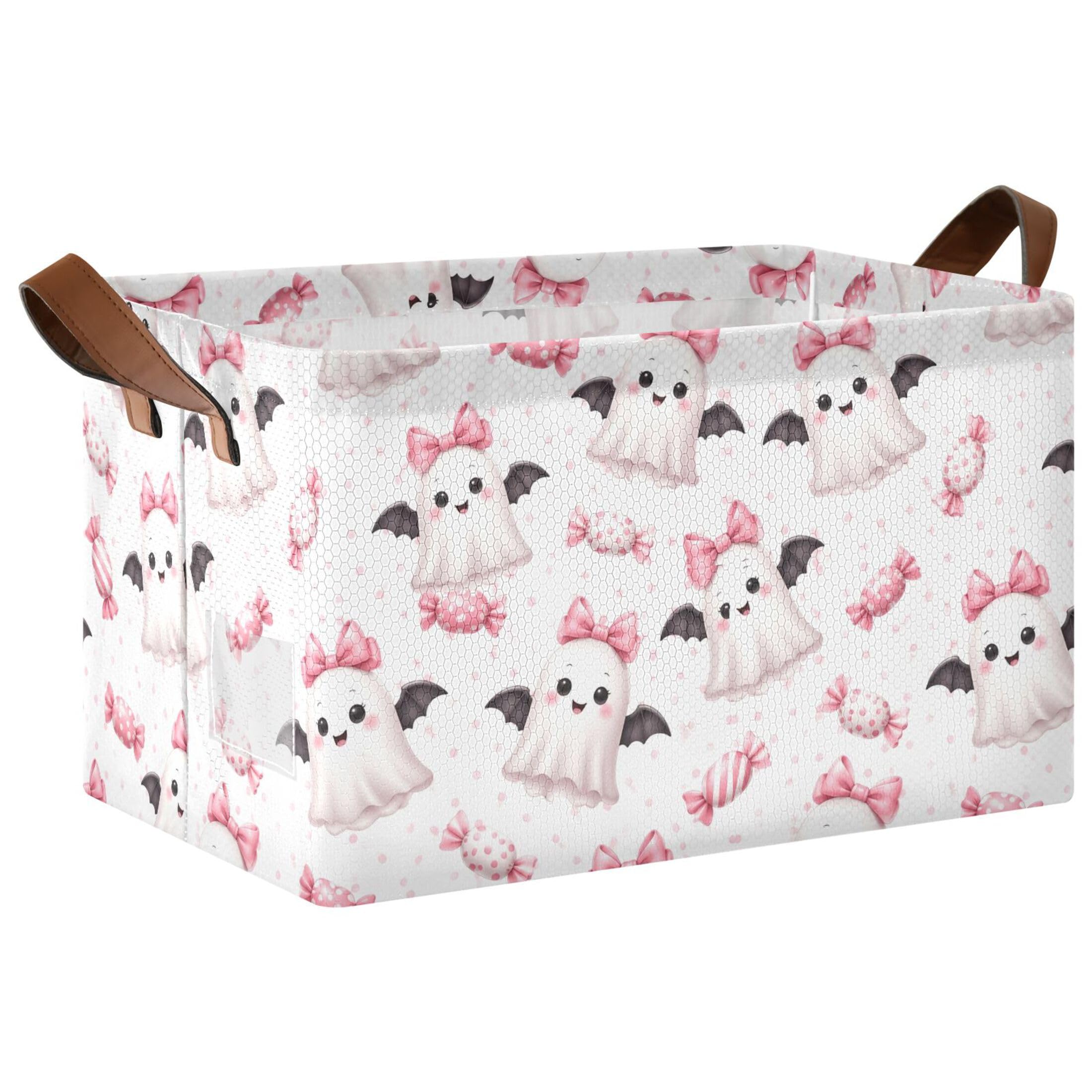 Kutsu Ghosts Foldable Storage Basket Collapsible Bin With Handles For Shelves