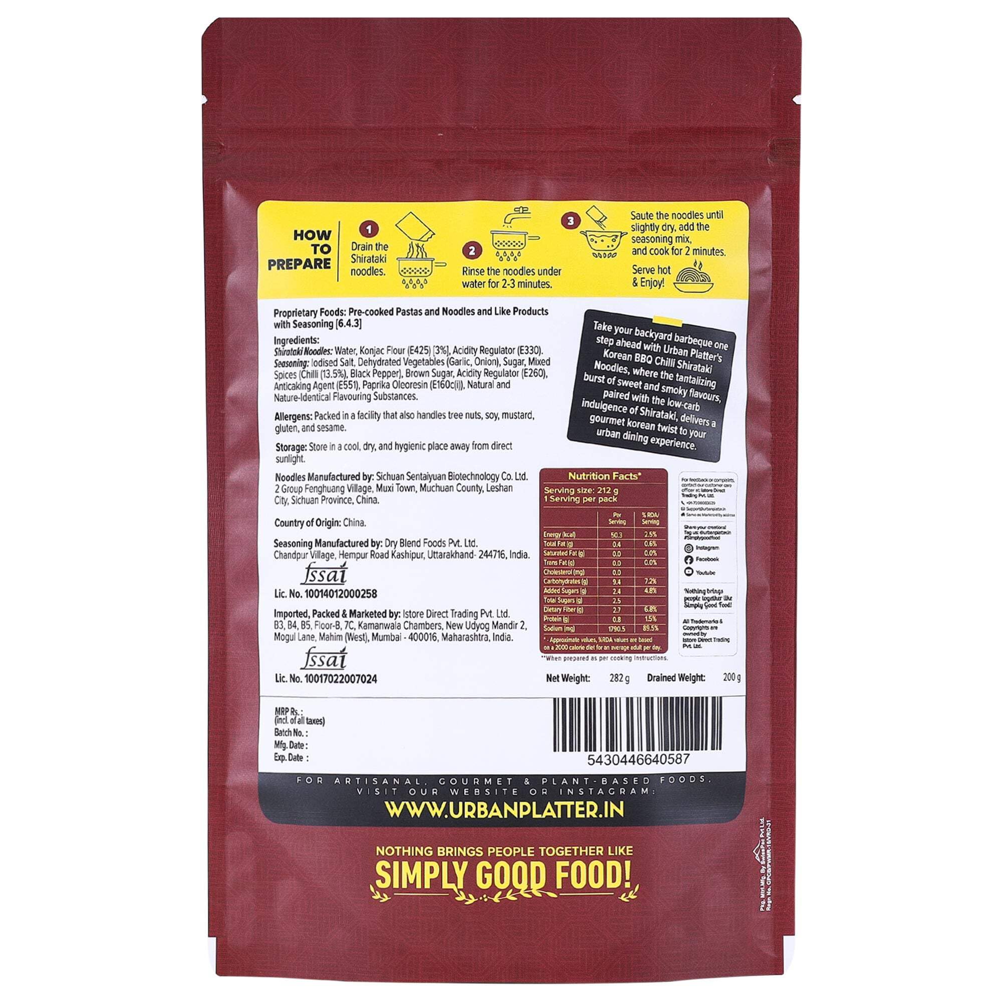urban platter Korean BBQ Chilli Shirataki Noodles, 282gm (Konjac Noodle | Keto-friendly, Low-Carb, Fat-free | Spicy BBQ Chilli Flavour | Ready in Minutes), Large - Image 2 thumbnail