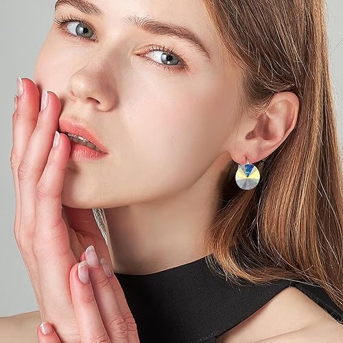 Miniatura 5 de Aretes colgantes con cristales Bella, chapados en oro blanco de 18 quilates, chapados en oro amarillo y cristales redondos para mujer, 0.551 in