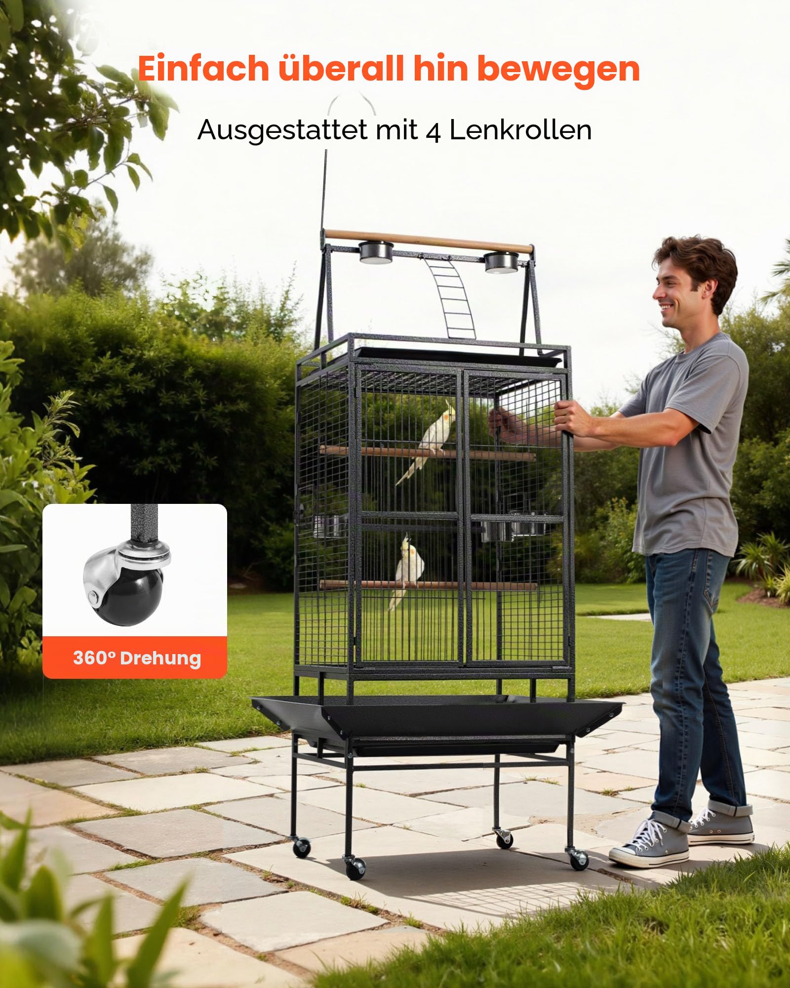 VEVOR Vogelkäfig, 830x790x2100 mm, offene Oberseite, Vogelvoliere aus Schmiedeeisen mit Sitzstangen, Schale & Kunststofffutternäpfen, für Nymphensittiche, Mönchssittiche Graupapageien