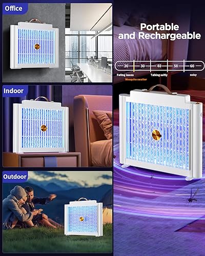 Miniatura 4 de AICase Exterminador eléctrico de 2500 V con gancho y atractor, exterminador de mosquitos recargable de 1200 mAH para interiores y exteriores,