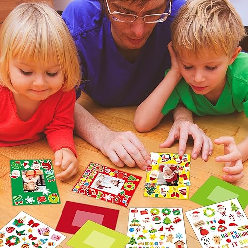 Miniatura 5 de Paquete de 54 marcos de fotos de Navidad para niños con caballete, kit de manualidades de papel de Navidad con soporte, vacaciones de invierno,