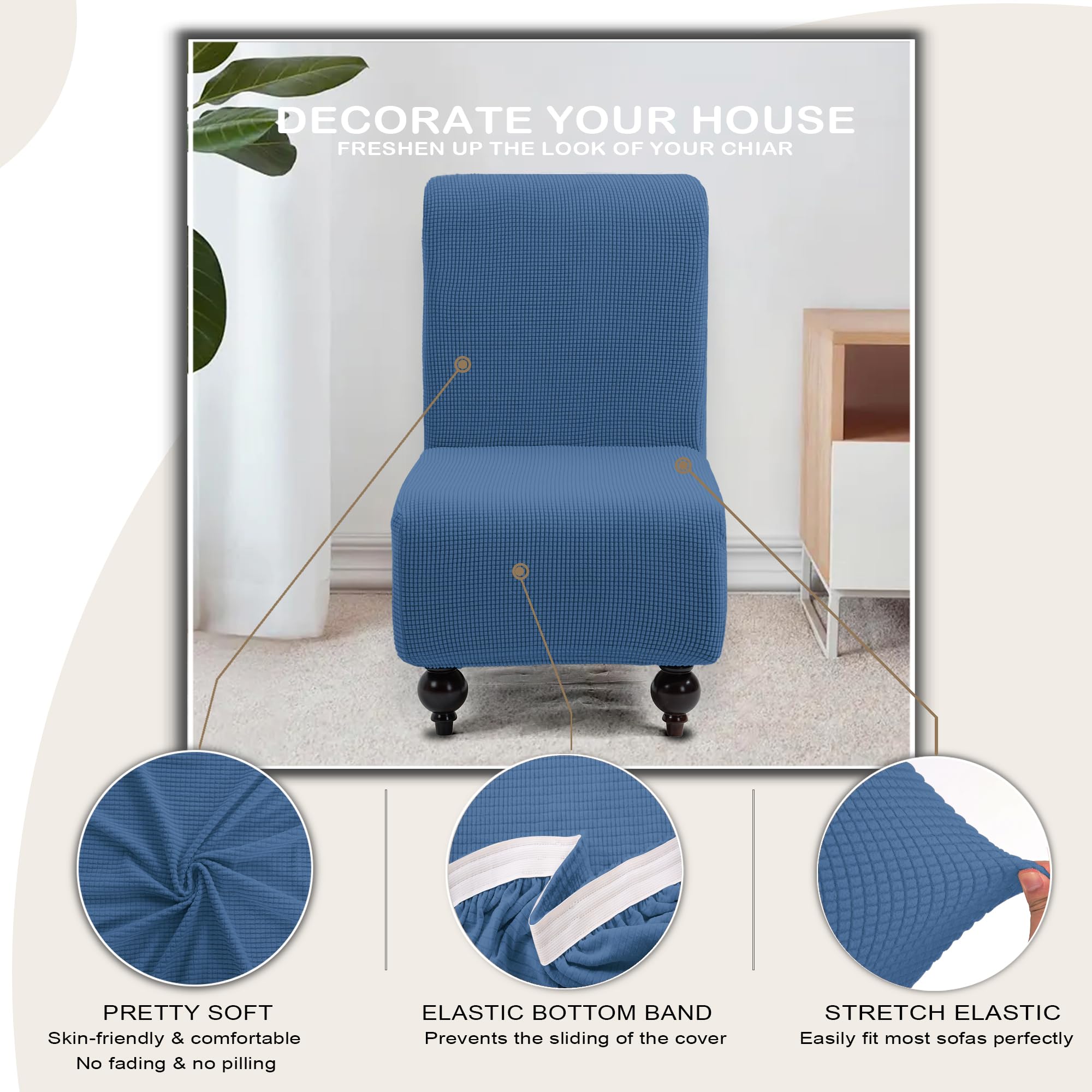 TIANSHU Copridivano Senza Braccioli, Copridivano 1 Posti Senza Braccioli Elasticità Jacquard Antiscivolo Copridivano Clic Clac Pieghevole Regolabile (1Posti, Denim Blue)