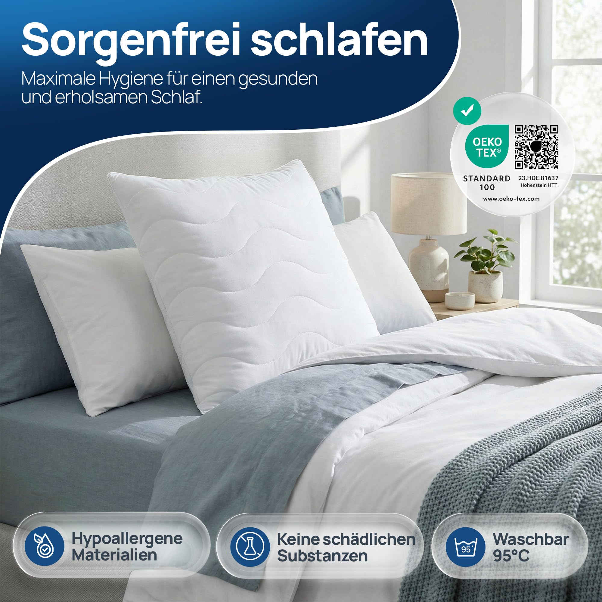 LILENO HOME Allergiker Kopfkissen 80x80 (6er Set) – 95°C waschbar, Oeko-Tex & Made in DE – Kissen 80x80 anpassbar für himmlischen Schlaf – Haut schmeichelndes & geruchsfreies Pillow