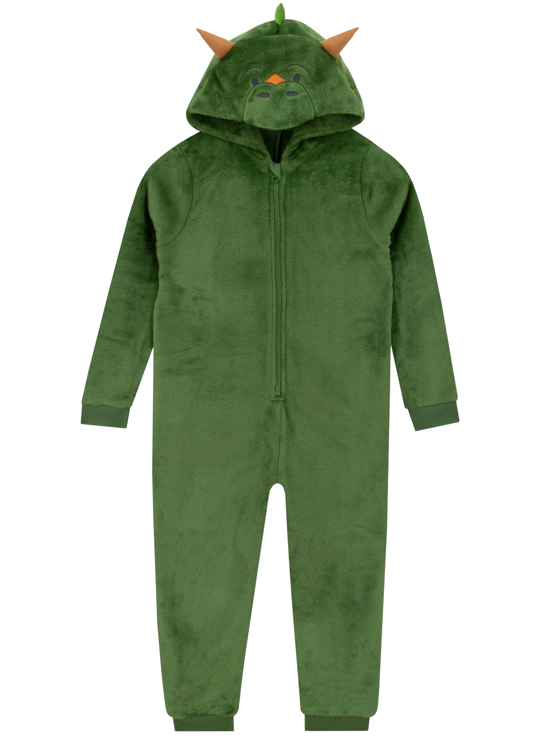 Harry Bear Boys Dinosaur Onesie, Onesie With 3D Horns, Dino Kids Pjs, All In One Pyjamas, Green 18-24 Months