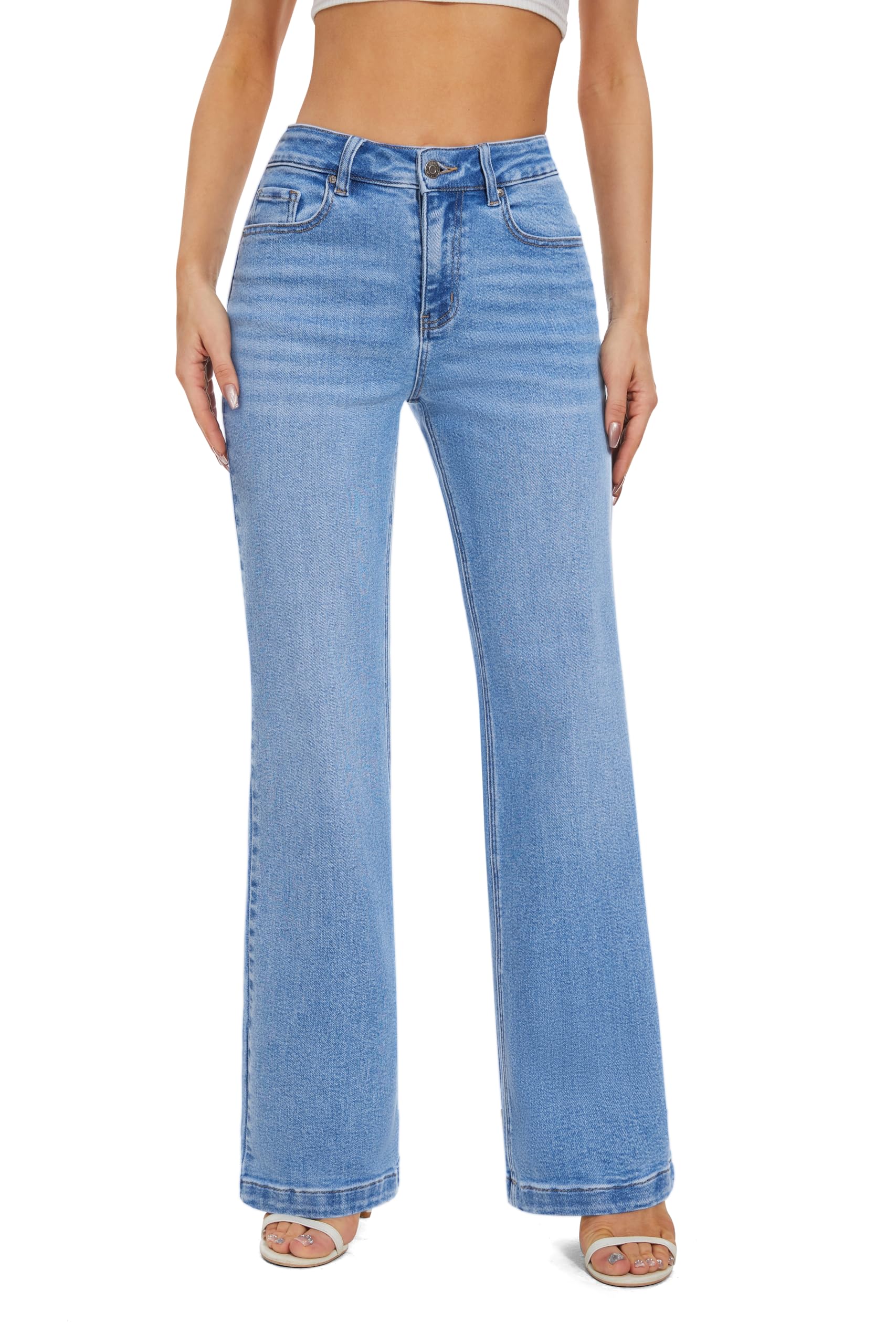 FLYING BANANA Women's High Waisted Wide Leg Baggy Stretch Denim Jeans